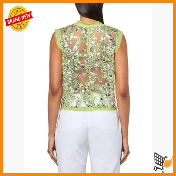 Sleeveless Sequin Blouse, Sheer Silk Blend, Back Button Closure - Picture 2 of 3